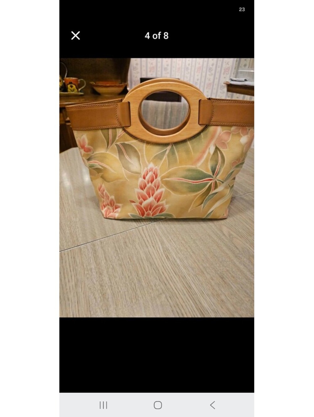 Vintage Y2K FOSSIL Bohemian-Style Tropical Floral Canvas Purse With Leather Trim